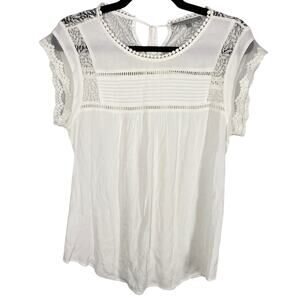 Daniel Rainn, Size Small, White Crochet Blouse, Boho, Illusion Neckline, Lace